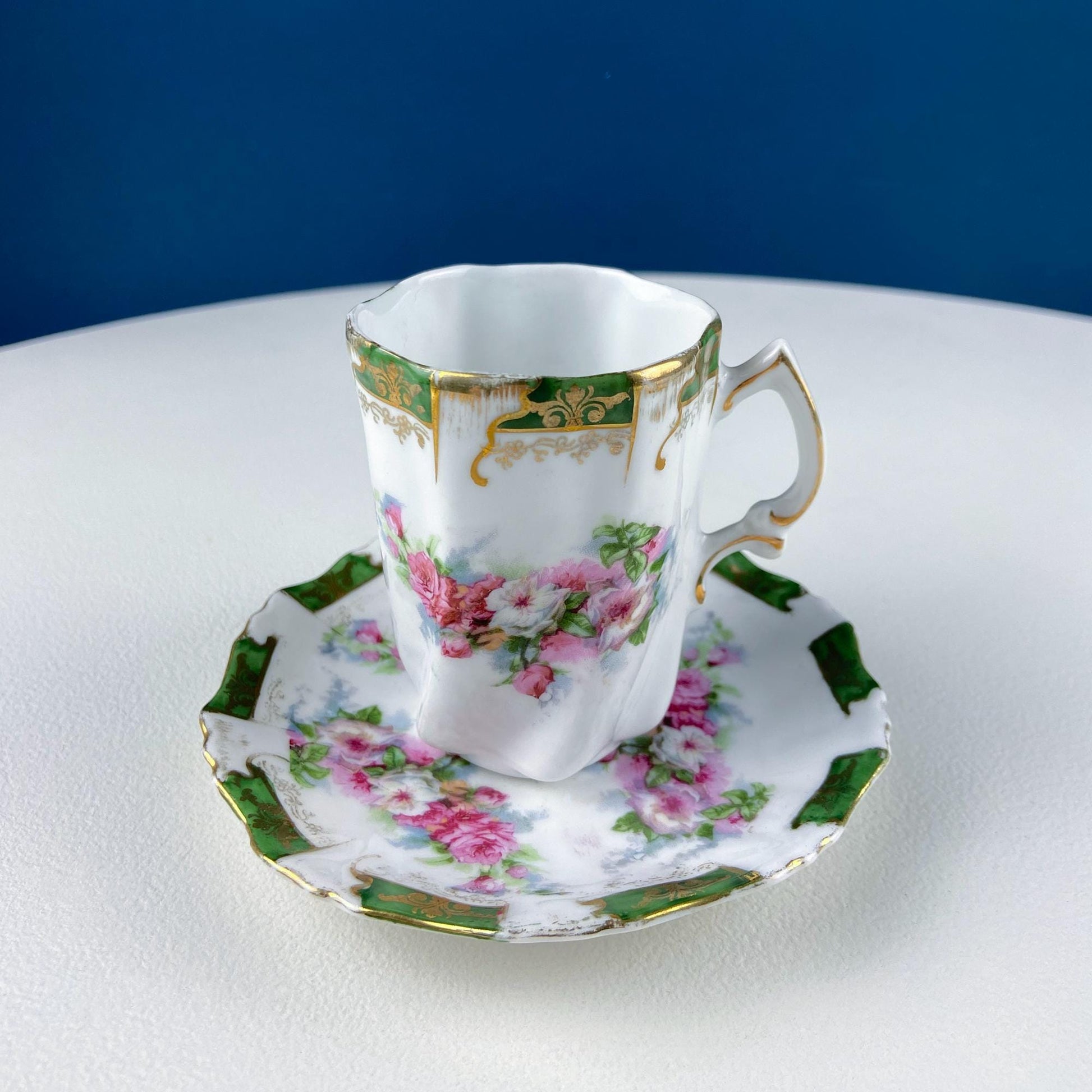 Antique Hot Chocolate or Coco Serving Set. Wild Roses Motif. Oval Hand - Painted Tray & Five Matching Cups. Anniversary Gift. Gift for Mom. - I Bought a Yard Sale