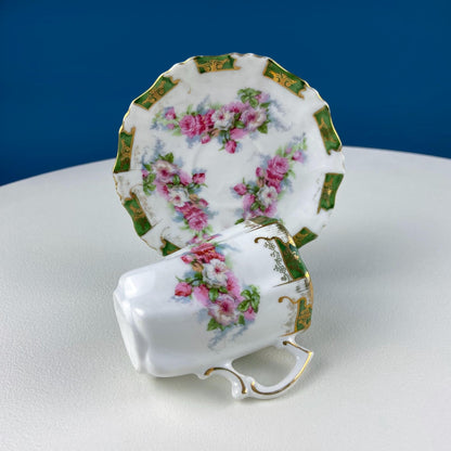 Antique Hot Chocolate or Coco Serving Set. Wild Roses Motif. Oval Hand - Painted Tray & Five Matching Cups. Anniversary Gift. Gift for Mom. - I Bought a Yard Sale