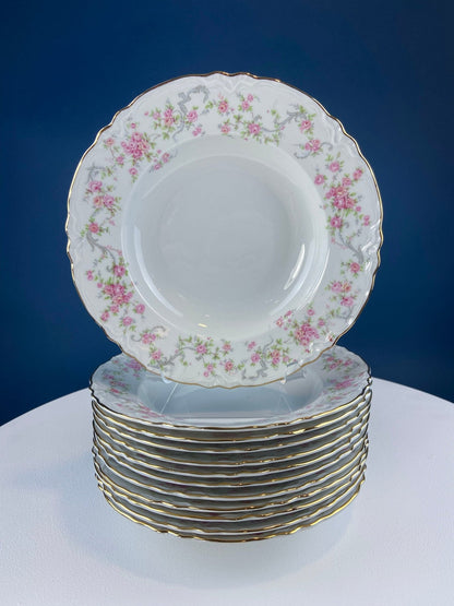 Antique Hutschenreuther Porcelain Soup Plates. Set of 12, Richelieu Rose Garlands Motif. Wedding Gift Idea. Fine Dining. Modern Farmhouse. - I Bought a Yard Sale