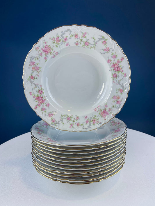 Antique Hutschenreuther Porcelain Soup Plates. Set of 12, Richelieu Rose Garlands Motif. Wedding Gift Idea. Fine Dining. Modern Farmhouse. - I Bought a Yard Sale