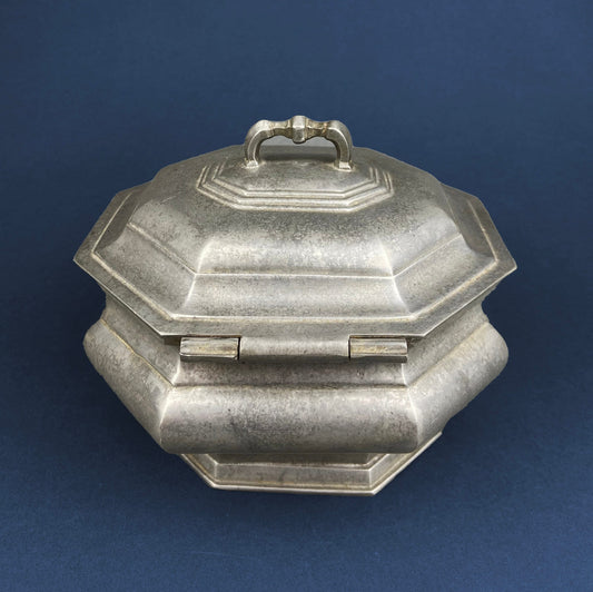 Antique Italian Pewter Box with Hinged Lid. Large Pewter Bowl Made in Italy. Trinket or Jewelry Box. - I Bought a Yard Sale