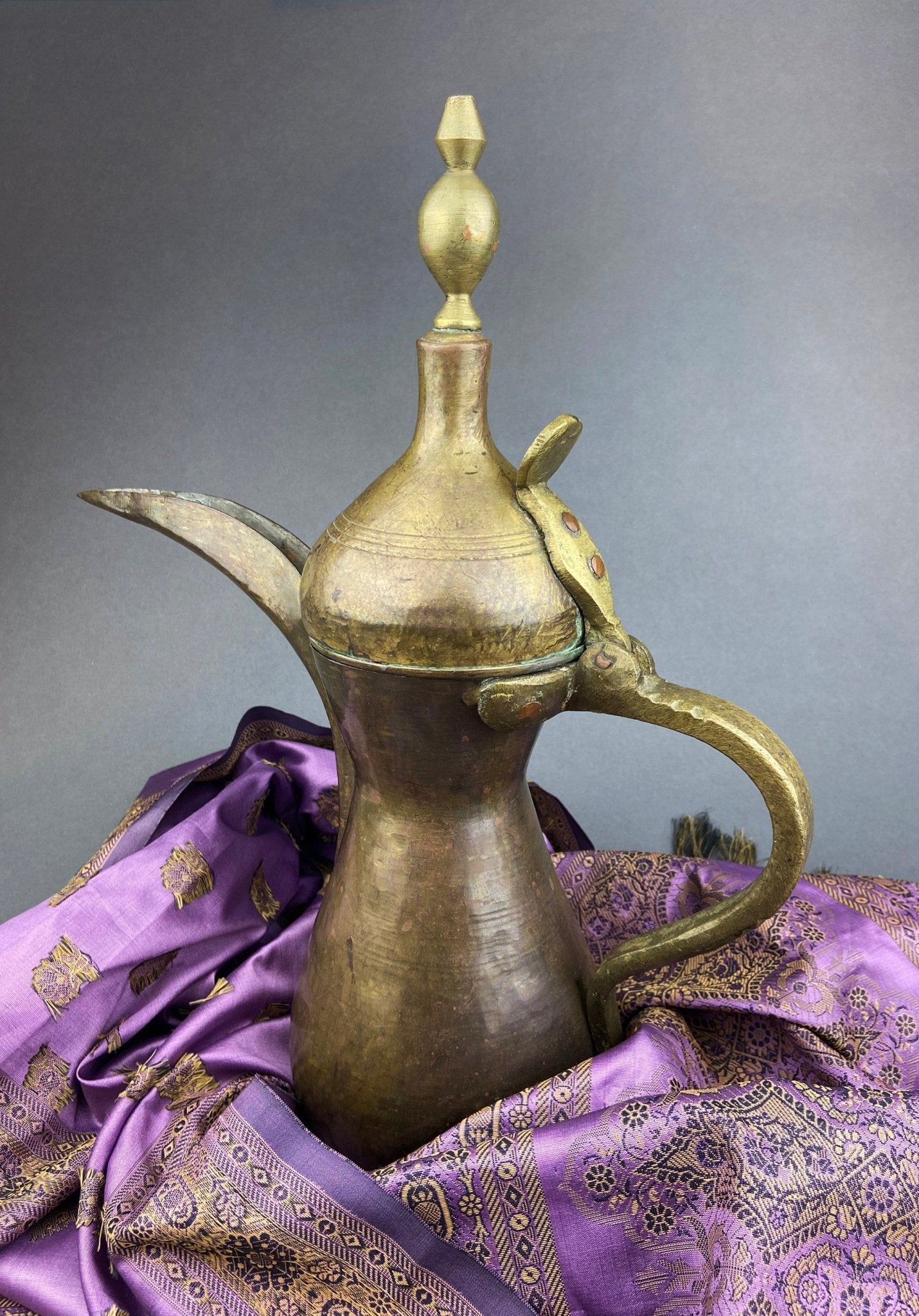 Antique Large Aftaba. Primitive, Hand Hammered Brass Vessel for Water. Made in Northern India and Persia. Highly Collectible Pitcher. - I Bought a Yard Sale