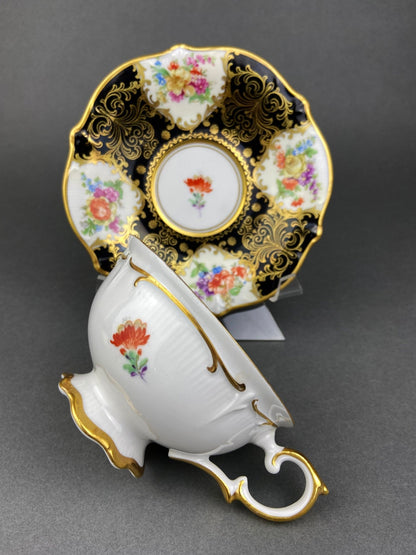 Antique Lefton Black and Gold Tea Cup and Saucer. Hand Painted Rose Motif. Dining Room Decor. Gift for Him or Her. Collectible Porcelain. - I Bought a Yard Sale