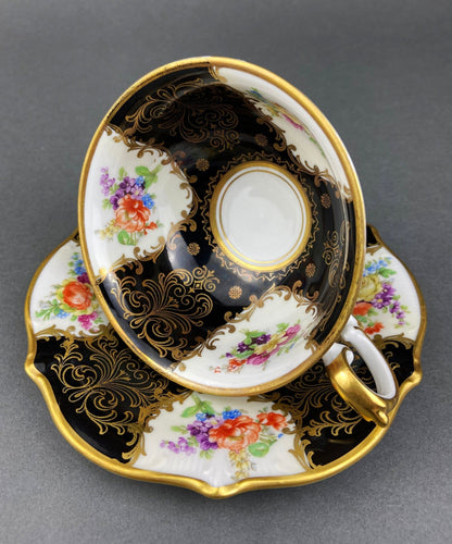 Antique Lefton Black and Gold Tea Cup and Saucer. Hand Painted Rose Motif. Dining Room Decor. Gift for Him or Her. Collectible Porcelain. - I Bought a Yard Sale