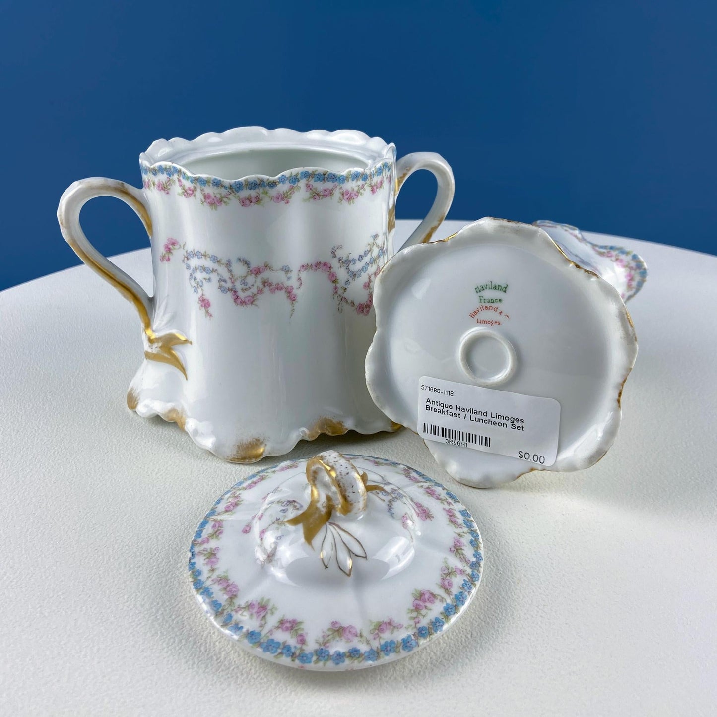 Antique Limoges Breakfast Lunch Dish Set for 8. Floral Motif: Forget - me - Nots Tea Roses. French Country Living. Dining Tea Room Decor. - I Bought a Yard Sale