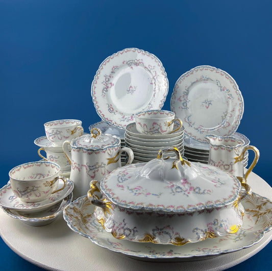 Antique Limoges Breakfast Lunch Dish Set for 8. Floral Motif: Forget - me - Nots Tea Roses. French Country Living. Dining Tea Room Decor. - I Bought a Yard Sale