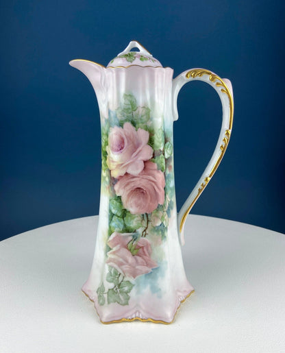 Antique Limoges Coffee Pot or TeaPot. Tall 12 - Inch Stunning Vase. Hand - Painted Red Poppies. Beautiful Silhouette. Bohemian Chic. - I Bought a Yard Sale