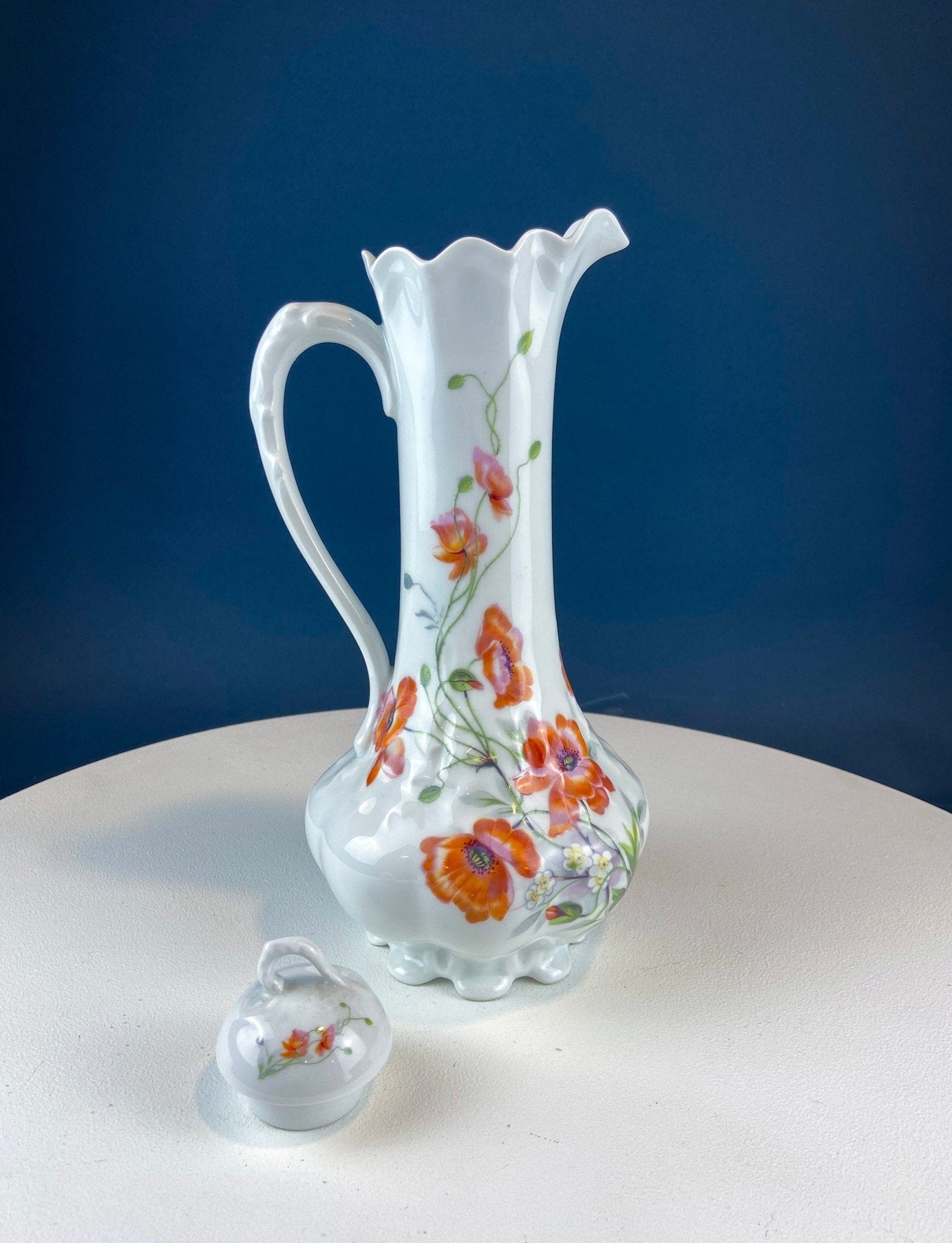 Antique Limoges Coffee Pot or TeaPot. Tall 12 - Inch Stunning Vase. Hand - Painted Red Poppies. Beautiful Silhouette. Bohemian Chic. - I Bought a Yard Sale