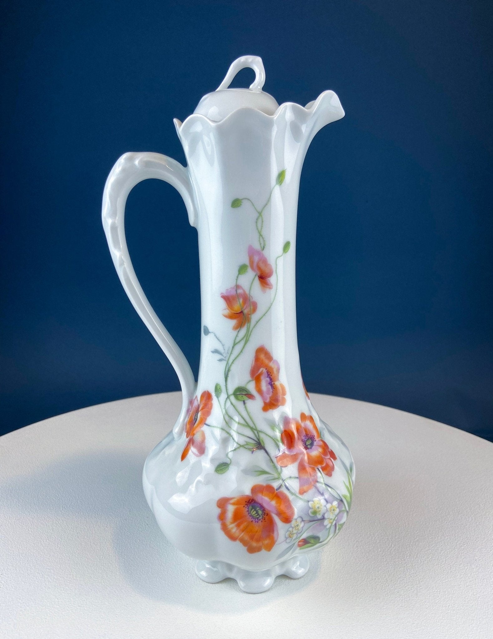 Antique Limoges Coffee Pot or TeaPot. Tall 12 - Inch Stunning Vase. Hand - Painted Red Poppies. Beautiful Silhouette. Bohemian Chic. - I Bought a Yard Sale