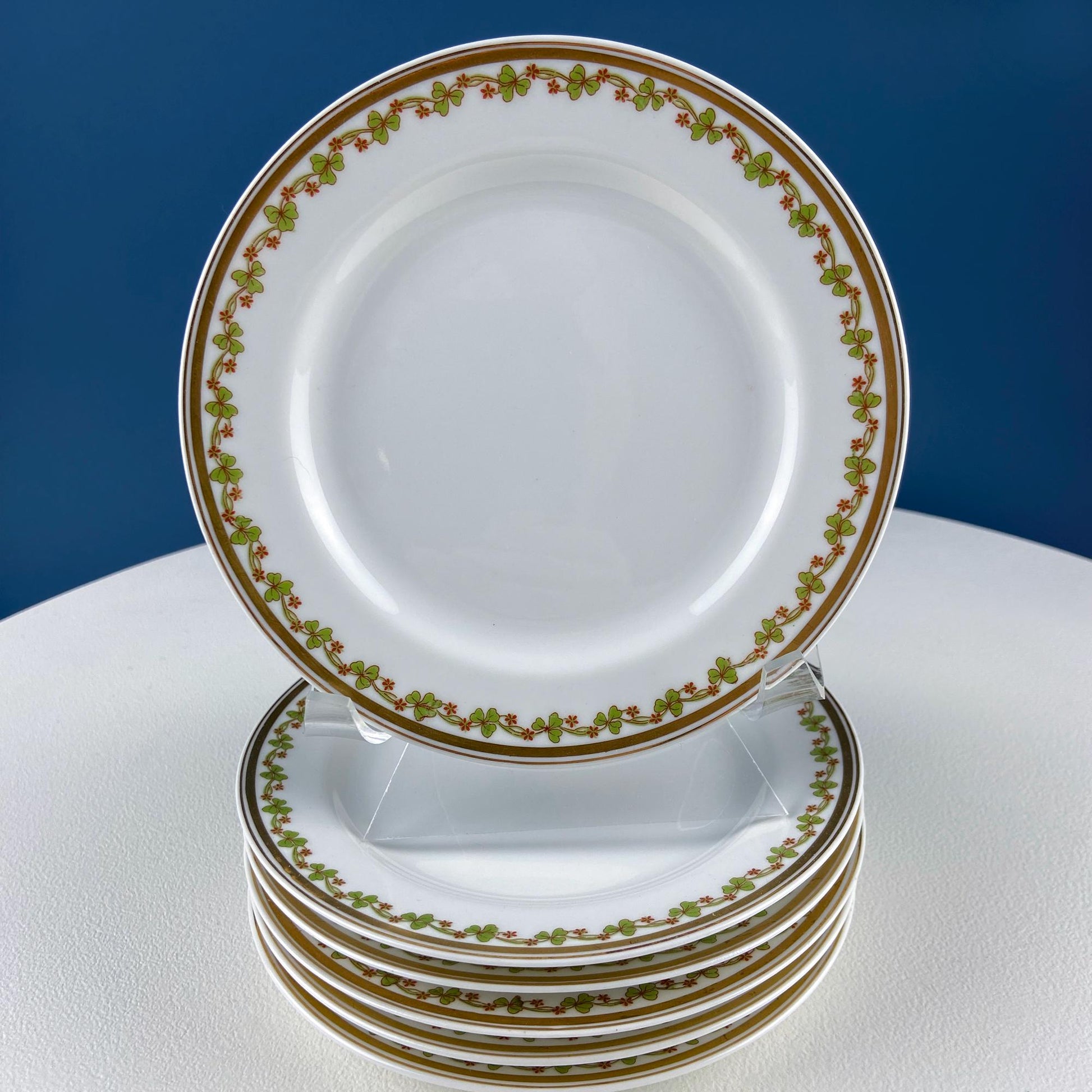 Antique Limoges Porcelain Tea Set with Clover Trim. Set of Six Dessert Plates, 5 Cups and Saucers, & Oval Serving Platter. Haviland France. - I Bought a Yard Sale