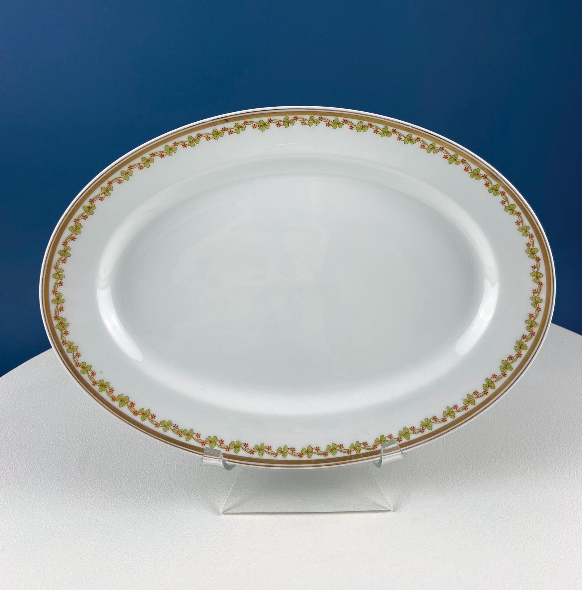 Antique Limoges Porcelain Tea Set with Clover Trim. Set of Six Dessert Plates, 5 Cups and Saucers, & Oval Serving Platter. Haviland France. - I Bought a Yard Sale