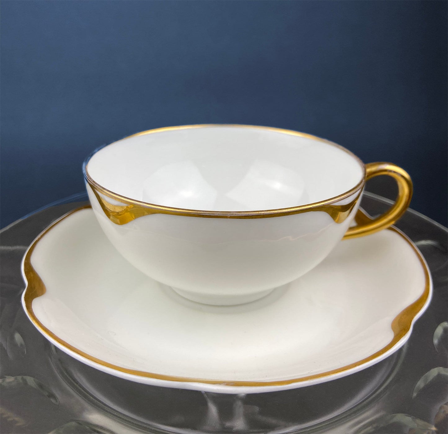 Antique Limoges Porcelain Tea Set/Trio. Tea Cup, Saucer and Salad Plate. White China with Scalloped Gold Rim, Theodore Haviland, France. - I Bought a Yard Sale