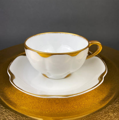 Antique Limoges Porcelain Tea Set/Trio. Tea Cup, Saucer and Salad Plate. White China with Scalloped Gold Rim, Theodore Haviland, France. - I Bought a Yard Sale