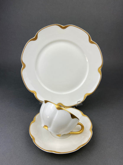 Antique Limoges Porcelain Tea Set/Trio. Tea Cup, Saucer and Salad Plate. White China with Scalloped Gold Rim, Theodore Haviland, France. - I Bought a Yard Sale