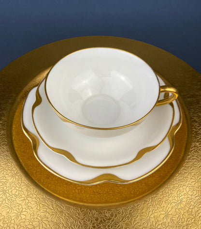 Antique Limoges Porcelain Tea Set/Trio. Tea Cup, Saucer and Salad Plate. White China with Scalloped Gold Rim, Theodore Haviland, France. - I Bought a Yard Sale