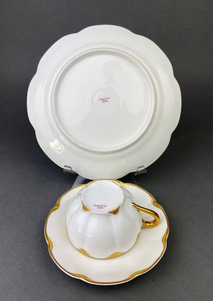 Antique Limoges Porcelain Tea Set/Trio. Tea Cup, Saucer and Salad Plate. White China with Scalloped Gold Rim, Theodore Haviland, France. - I Bought a Yard Sale