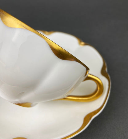 Antique Limoges Porcelain Tea Set/Trio. Tea Cup, Saucer and Salad Plate. White China with Scalloped Gold Rim, Theodore Haviland, France. - I Bought a Yard Sale