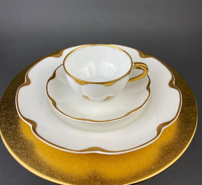 Antique Limoges Porcelain Tea Set/Trio. Tea Cup, Saucer and Salad Plate. White China with Scalloped Gold Rim, Theodore Haviland, France. - I Bought a Yard Sale