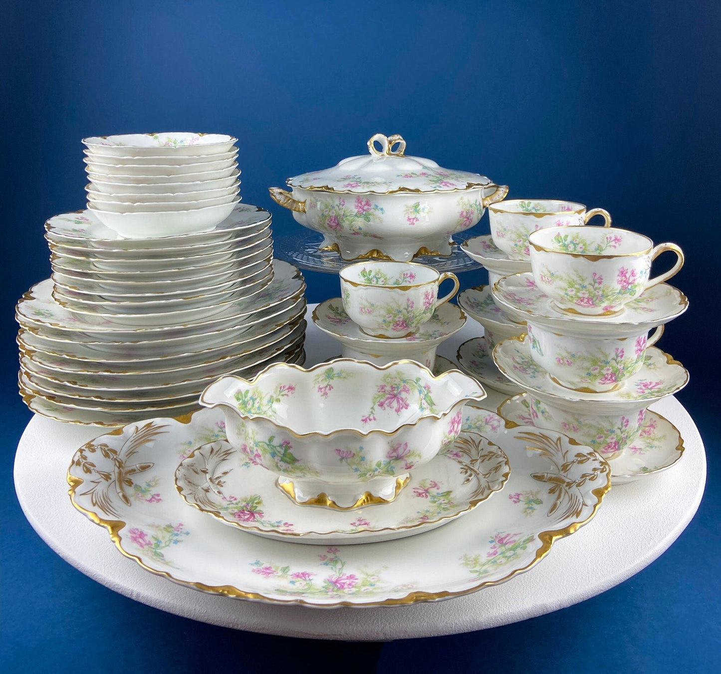 Antique Limoges Trio Tea Set. Floral Motif: Forget - me - nots, Honey Suckle, Roses. Rare Find. French Country Living. Luxurious Dining. - I Bought a Yard Sale