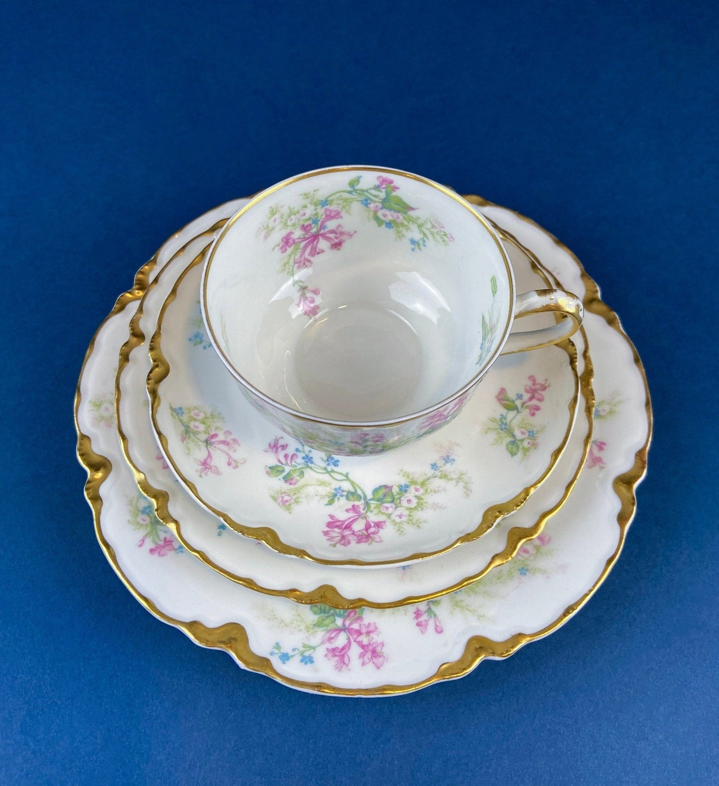 Antique Limoges Trio Tea Set. Floral Motif: Forget - me - nots, Honey Suckle, Roses. Rare Find. French Country Living. Luxurious Dining. - I Bought a Yard Sale
