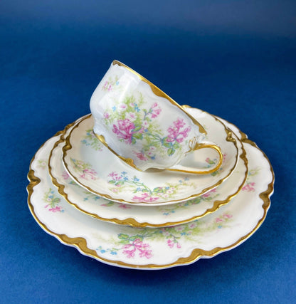 Antique Limoges Trio Tea Set. Floral Motif: Forget - me - nots, Honey Suckle, Roses. Rare Find. French Country Living. Luxurious Dining. - I Bought a Yard Sale