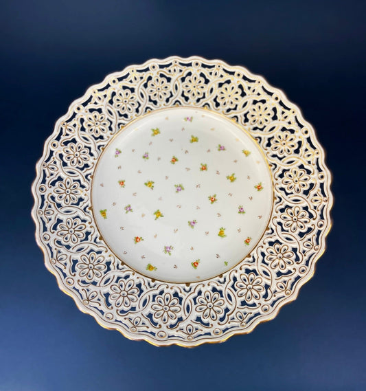Antique Meissen Plate: Reticulated Hand - Painted Tea Rose Serving Platter - I Bought a Yard Sale