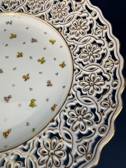 Antique Meissen Plate: Reticulated Hand - Painted Tea Rose Serving Platter - I Bought a Yard Sale