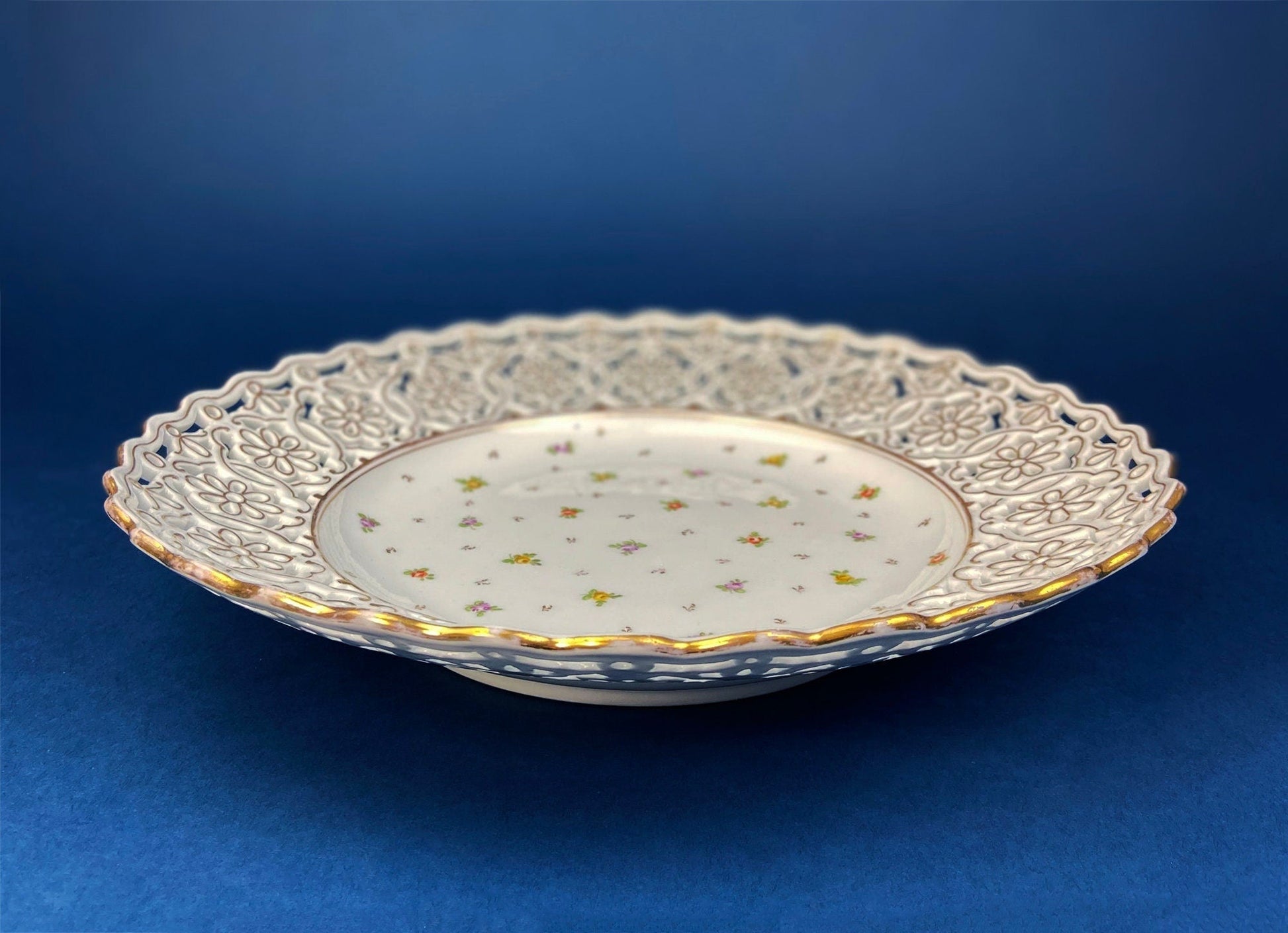 Antique Meissen Plate: Reticulated Hand - Painted Tea Rose Serving Platter - I Bought a Yard Sale