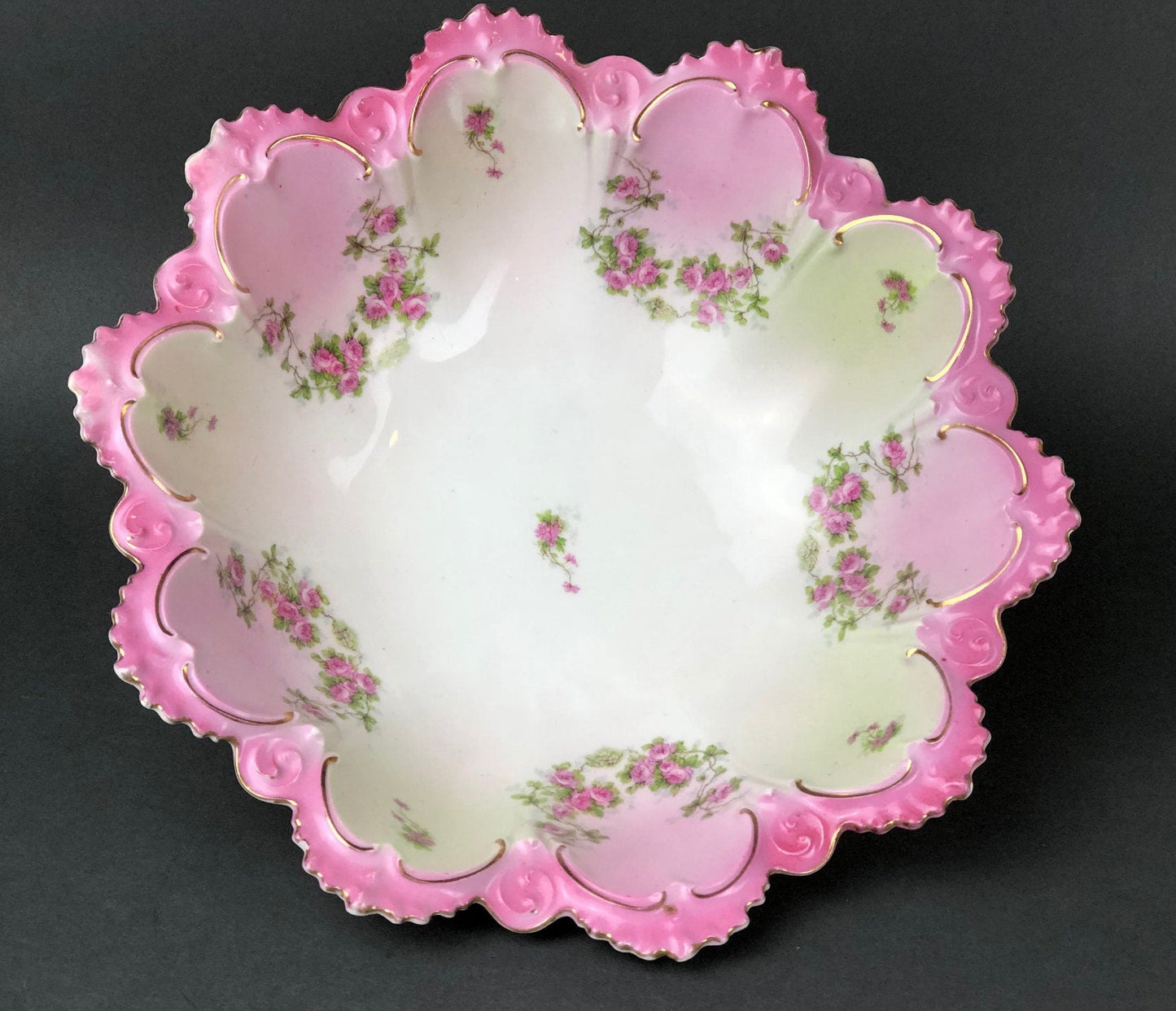 Antique M.Z. Austria Bowl: Hand - Decorated Roses, Scalloped Rim - I Bought a Yard Sale
