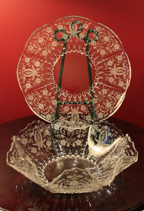 Antique New Martinsville Crystal Platter and Bowl with Prelude Pattern - I Bought a Yard Sale