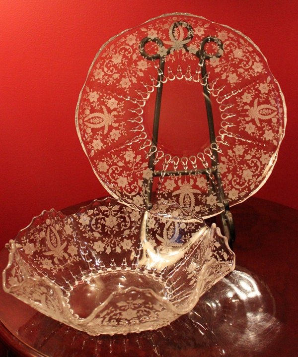 Antique New Martinsville Crystal Platter and Bowl with Prelude Pattern - I Bought a Yard Sale