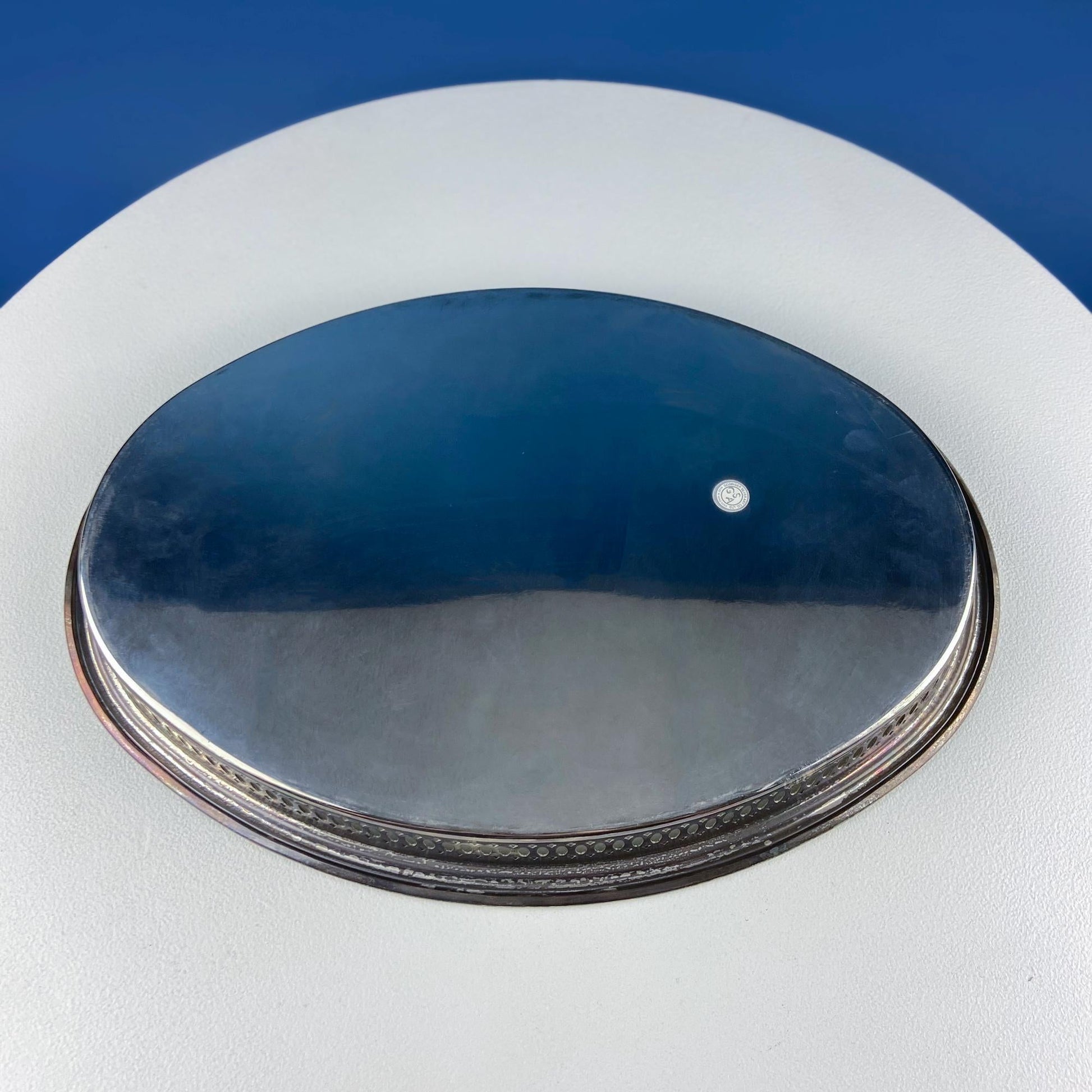 Antique Oval Silver & Glass Serving Platter. Godinger Silver Art. Fluted Glass with Etched Reticulated Silver Tray. Hosting Essential. - I Bought a Yard Sale