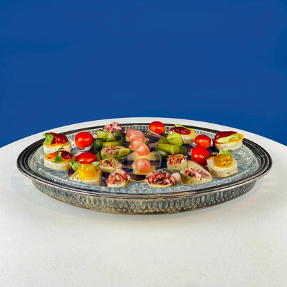 Antique Oval Silver & Glass Serving Platter. Godinger Silver Art. Fluted Glass with Etched Reticulated Silver Tray. Hosting Essential. - I Bought a Yard Sale