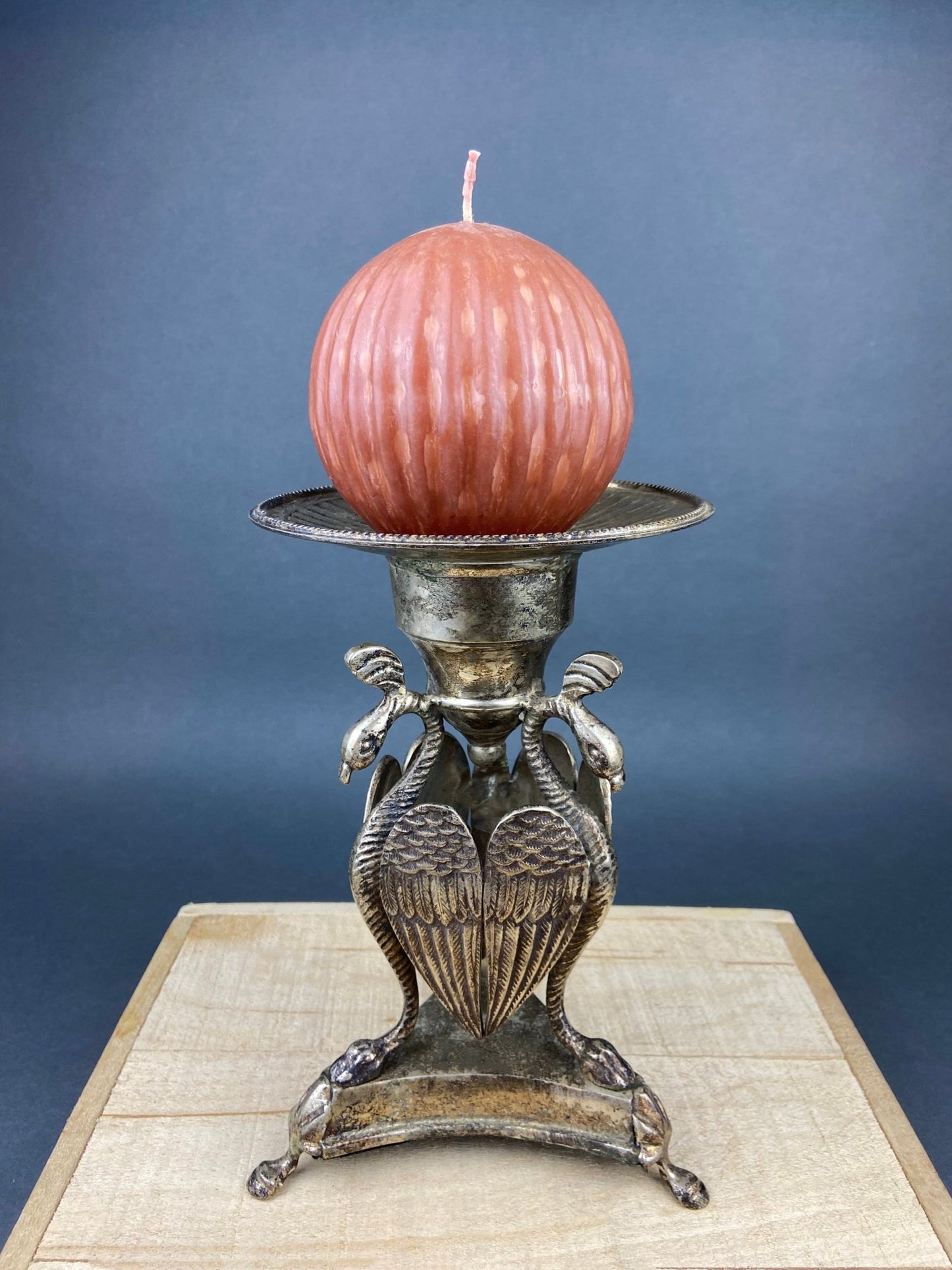 Antique Pillar Candle Holder with Peacocks. Silver Plated Candle Stand. Ornate Pedestal Supported by Beautifully Sculpted Birds. - I Bought a Yard Sale