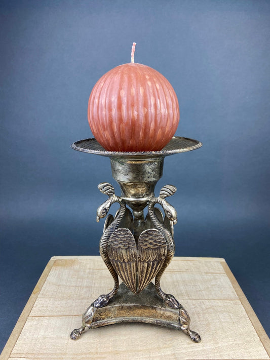 Antique Pillar Candle Holder with Peacocks. Silver Plated Candle Stand. Ornate Pedestal Supported by Beautifully Sculpted Birds. - I Bought a Yard Sale