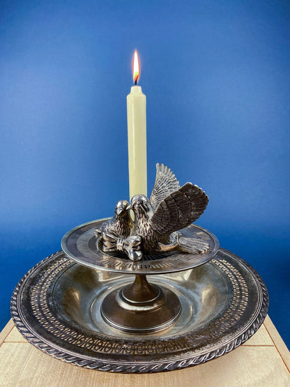 Antique Pillar Candle Holder with Peacocks. Silver Plated Candle Stand. Ornate Pedestal Supported by Beautifully Sculpted Birds. - I Bought a Yard Sale