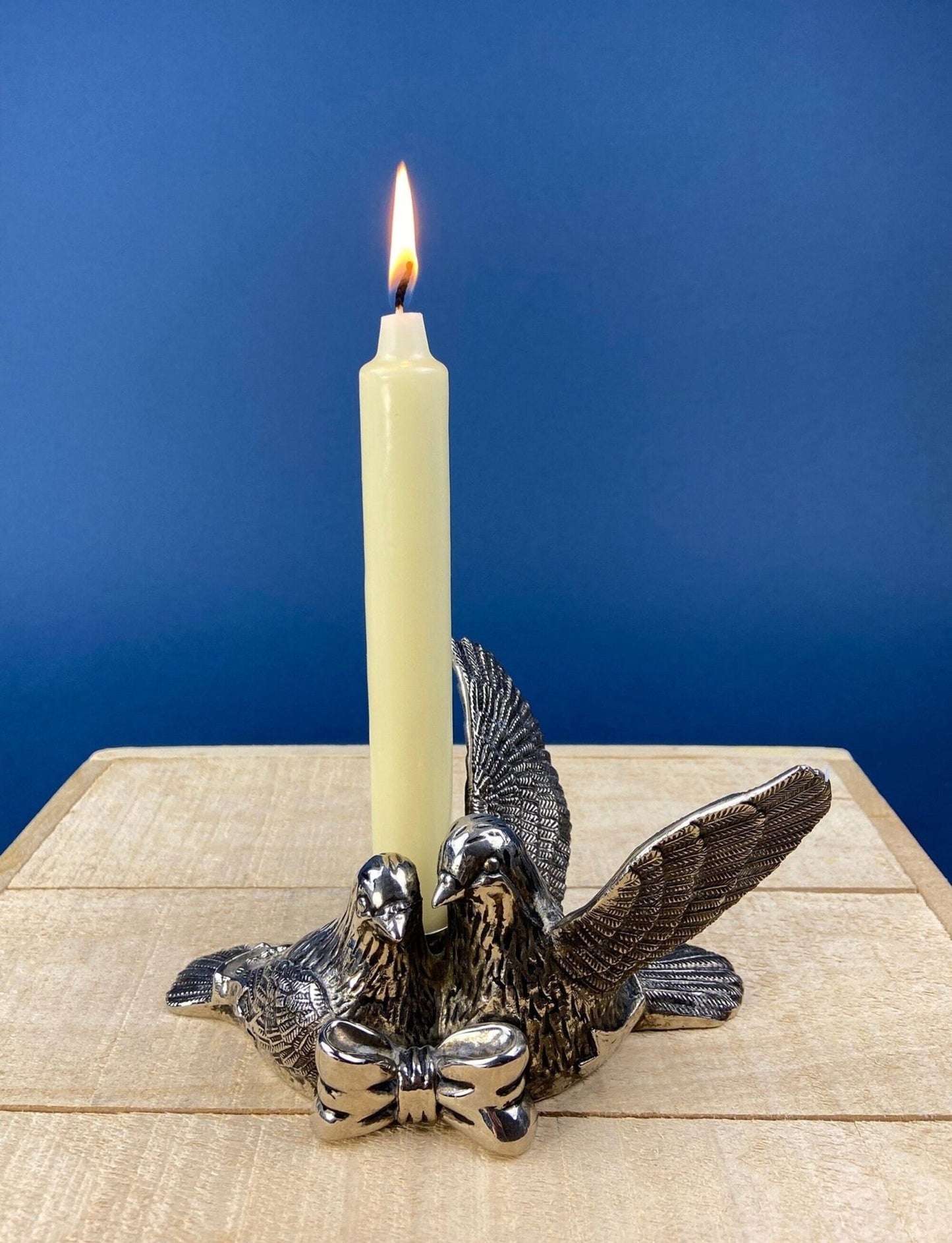 Antique Pillar Candle Holder with Peacocks. Silver Plated Candle Stand. Ornate Pedestal Supported by Beautifully Sculpted Birds. - I Bought a Yard Sale
