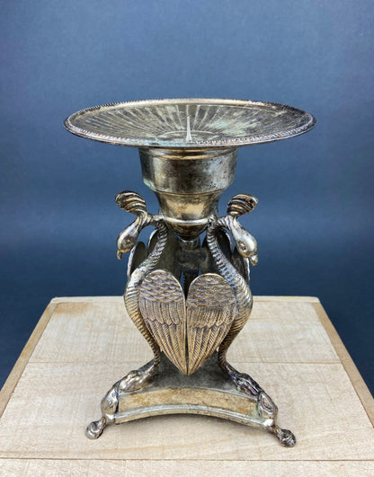 Antique Pillar Candle Holder with Peacocks. Silver Plated Candle Stand. Ornate Pedestal Supported by Beautifully Sculpted Birds. - I Bought a Yard Sale