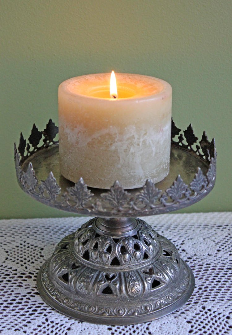 Antique Pillar Candle Holder with Peacocks. Silver Plated Candle Stand. Ornate Pedestal Supported by Beautifully Sculpted Birds. - I Bought a Yard Sale