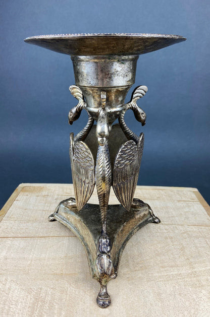 Antique Pillar Candle Holder with Peacocks. Silver Plated Candle Stand. Ornate Pedestal Supported by Beautifully Sculpted Birds. - I Bought a Yard Sale