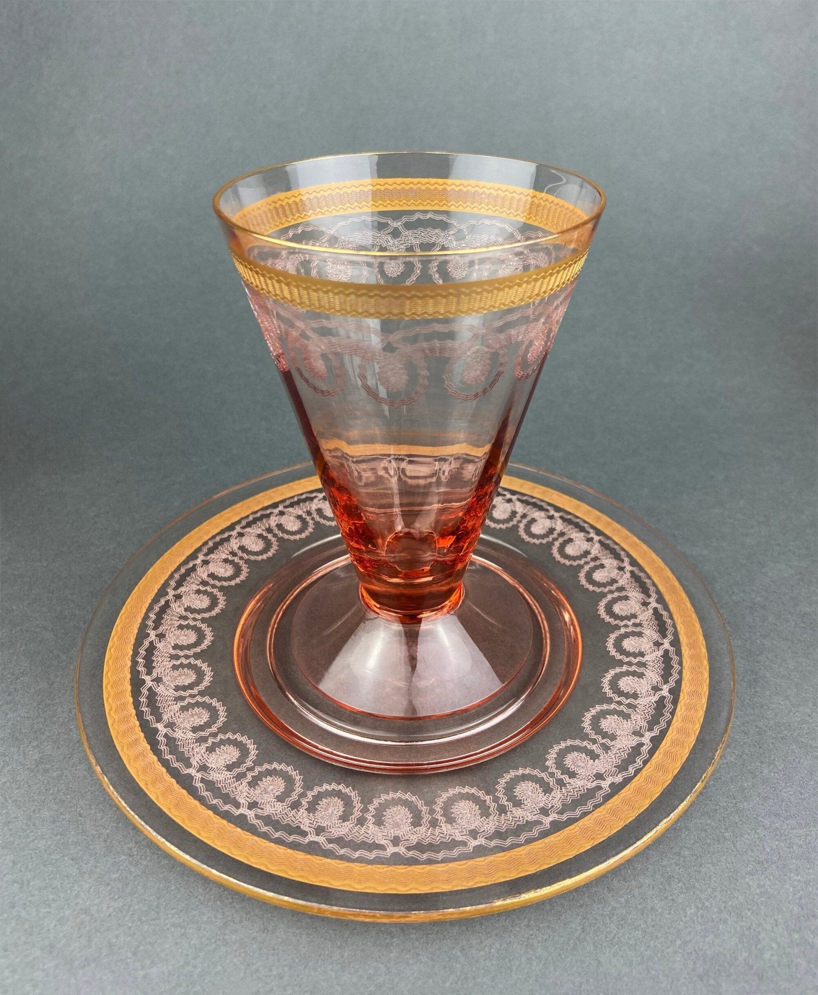 Antique Pink Crystal Water/Juice Goblets. Morgana Pink by Morgantown. Set of Eight, 8oz Footed Tumblers. Replacements. - I Bought a Yard Sale