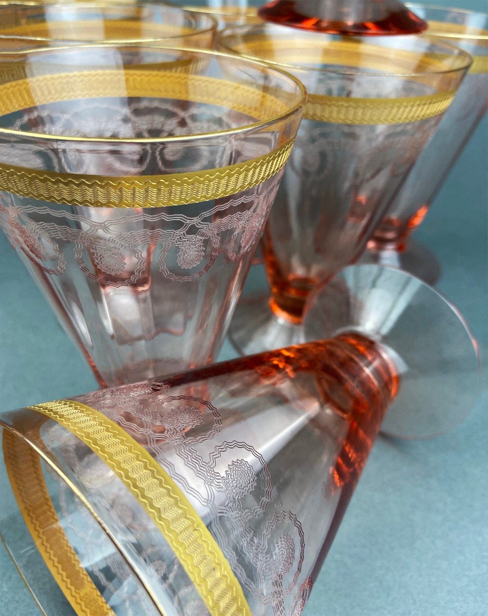 Antique Pink Crystal Water/Juice Goblets. Morgana Pink by Morgantown. Set of Eight, 8oz Footed Tumblers. Replacements. - I Bought a Yard Sale