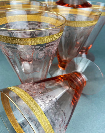Antique Pink Crystal Water/Juice Goblets. Morgana Pink by Morgantown. Set of Eight, 8oz Footed Tumblers. Replacements. - I Bought a Yard Sale