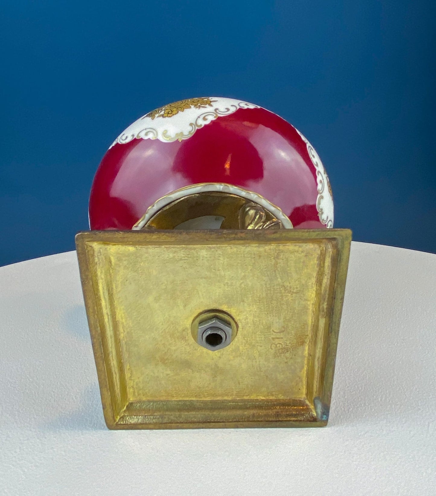 Antique Porcelain Burgundy & Gold Footed Bowl with Marble Base. Hand Painted Roses Storage Dish with Dolphin Feet. Ornate Marble Base. - I Bought a Yard Sale