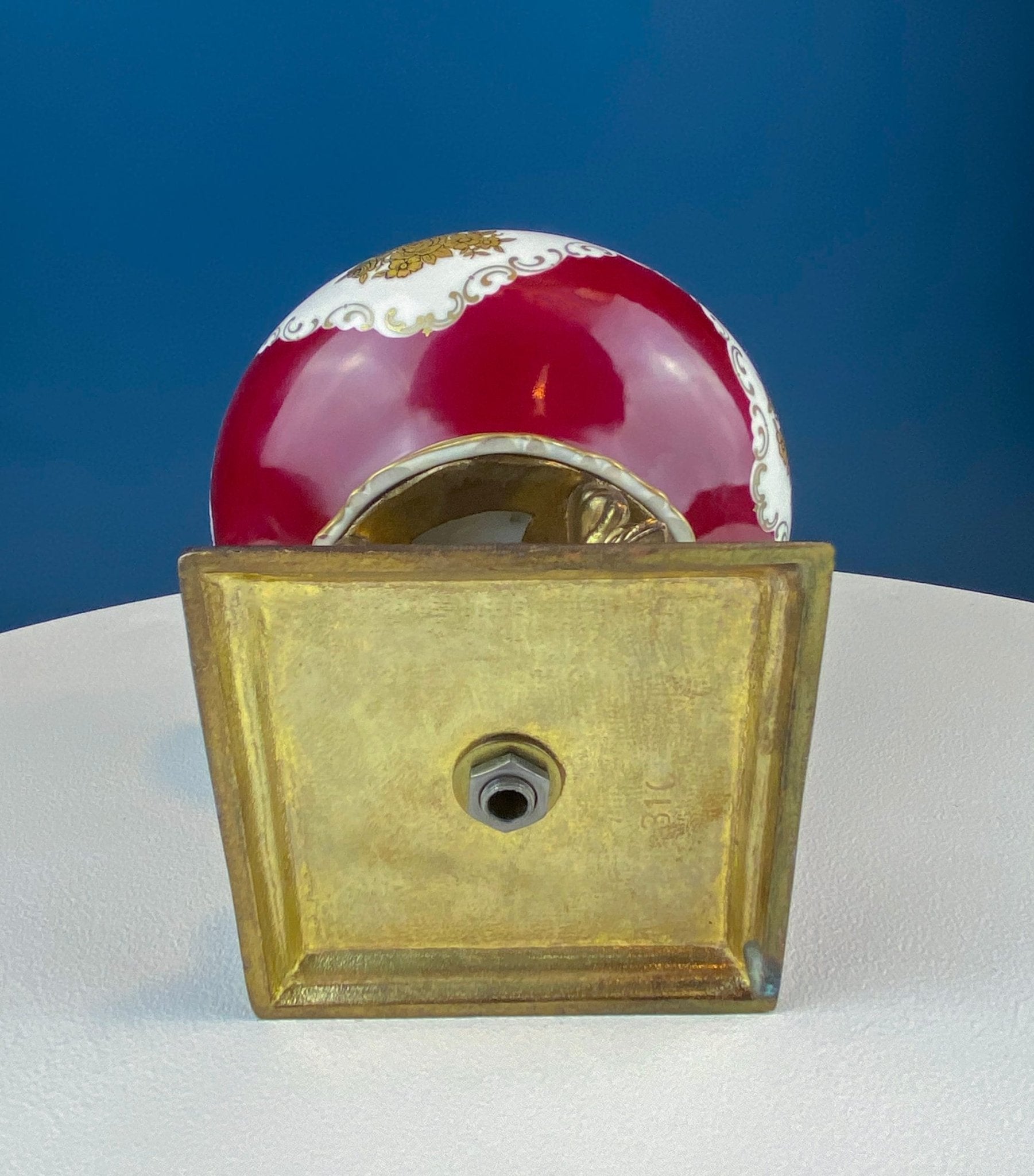 Antique Porcelain Burgundy & Gold Footed Bowl with Marble Base. Hand Painted Roses Storage Dish with Dolphin Feet. Ornate Marble Base. - I Bought a Yard Sale