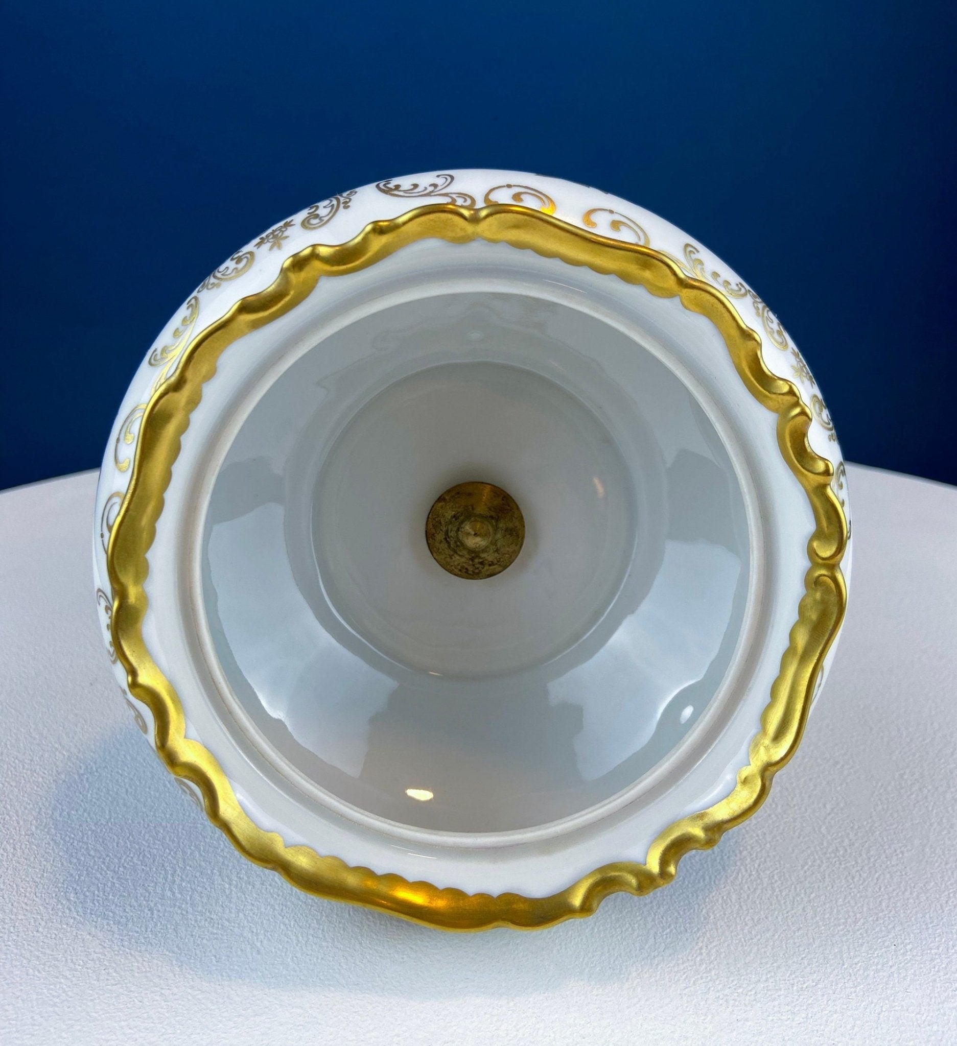 Antique Porcelain Burgundy & Gold Footed Bowl with Marble Base. Hand Painted Roses Storage Dish with Dolphin Feet. Ornate Marble Base. - I Bought a Yard Sale