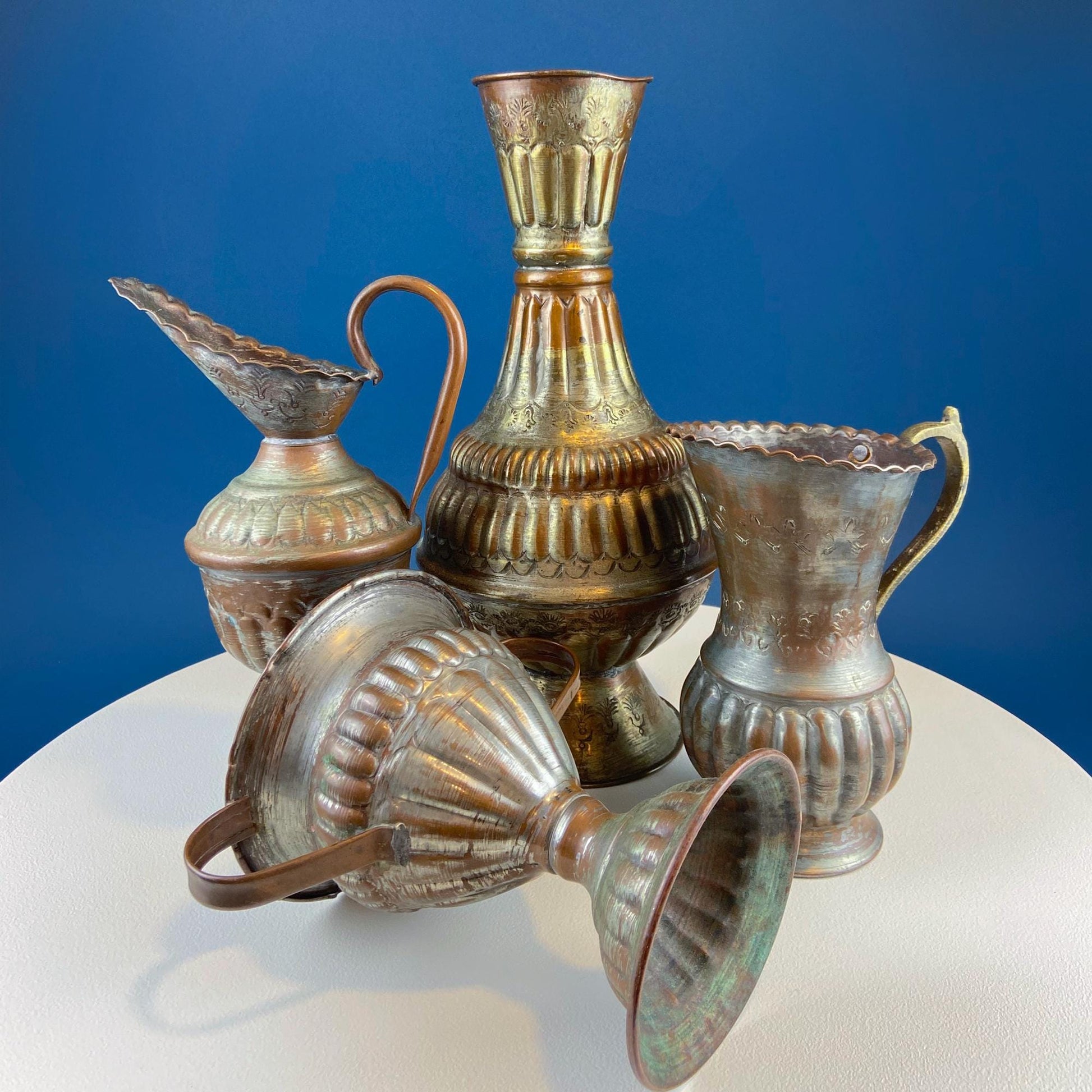 Antique Rustic Hand Pounded Copper and Tin Cups. Set of 4 Different Vessels. Beautiful Fluting. Rustic Home Decor. Gift for Him or Her. - I Bought a Yard Sale