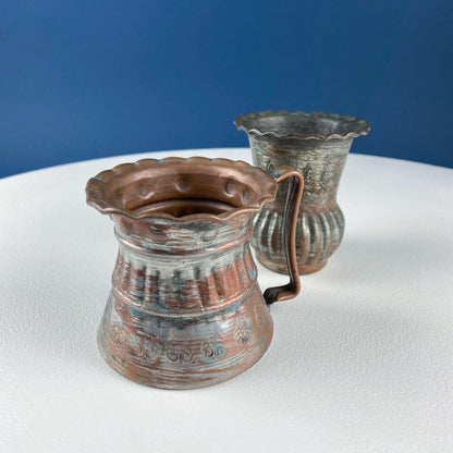 Antique Rustic Hand Pounded Copper and Tin Cups. Set of 4 Different Vessels. Beautiful Fluting. Rustic Home Decor. Gift for Him or Her. - I Bought a Yard Sale
