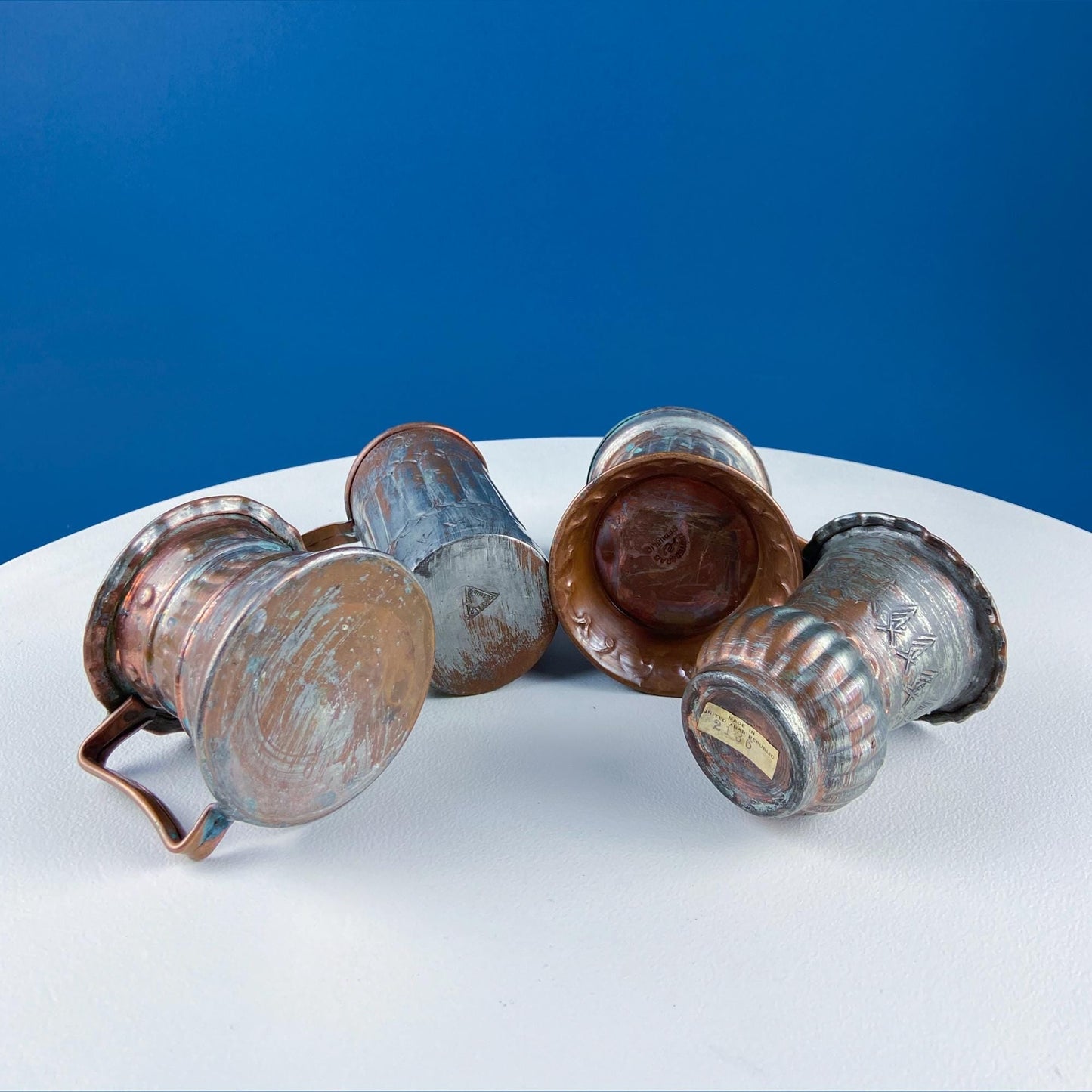 Antique Rustic Hand Pounded Copper and Tin Cups. Set of 4 Different Vessels. Beautiful Fluting. Rustic Home Decor. Gift for Him or Her. - I Bought a Yard Sale