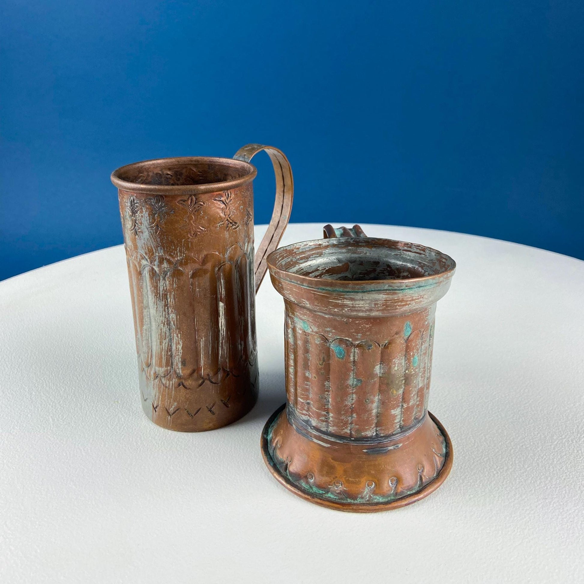 Antique Rustic Hand Pounded Copper and Tin Cups. Set of 4 Different Vessels. Beautiful Fluting. Rustic Home Decor. Gift for Him or Her. - I Bought a Yard Sale